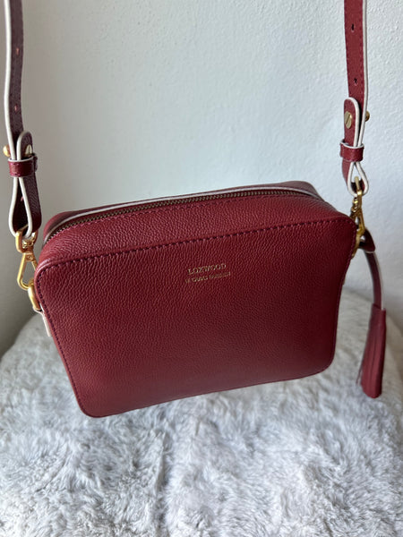 Camera bag by Loxwood in "Vintage Raspberry" with wide shoulder strap