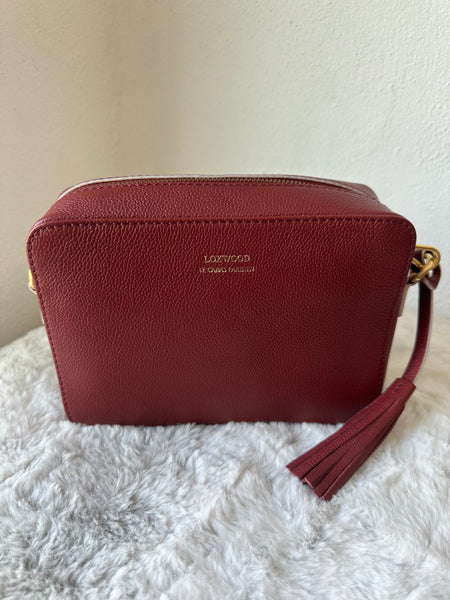 Camera bag by Loxwood in "Vintage Raspberry" with wide shoulder strap
