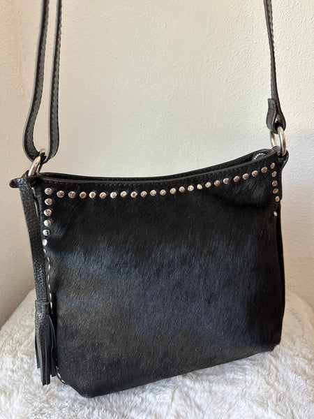 Celia Crossbody Saddle Bag by Loxwood Paris in "Black Cow Hair"