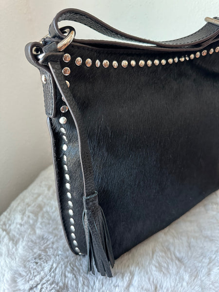 Celia Crossbody Saddle Bag by Loxwood Paris in "Black Cow Hair"