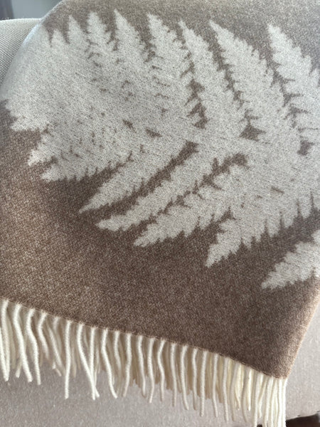 Cashmere/wool throw "Camel Ferns" by Jean-Vier