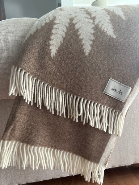 Cashmere/wool throw "Camel Ferns" by Jean-Vier