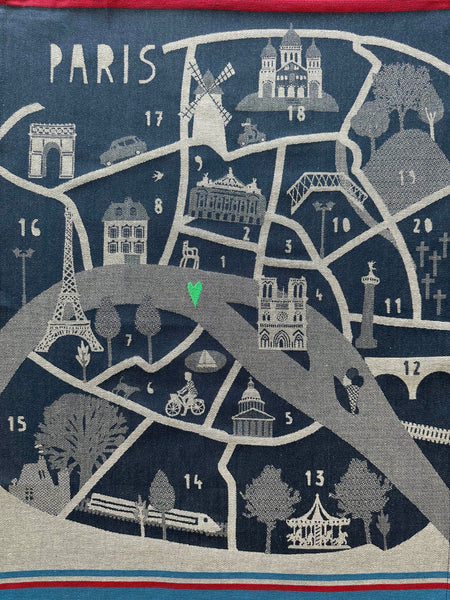 French Jacquard tea towel by Tissage Moutet "Paris Arrondissements"