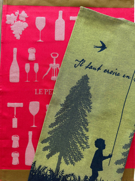 French Jacquard tea towel by Tissage Moutet "Sommelier Vert"