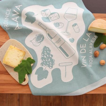 French Jacquard tea towel by Jean-Vier, "Vin Basque"