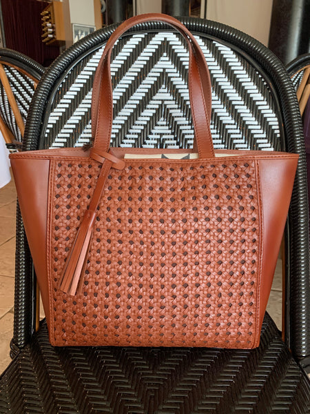 Small Shopper by Loxwood in "Caramel Brown with Cane woven side panels"