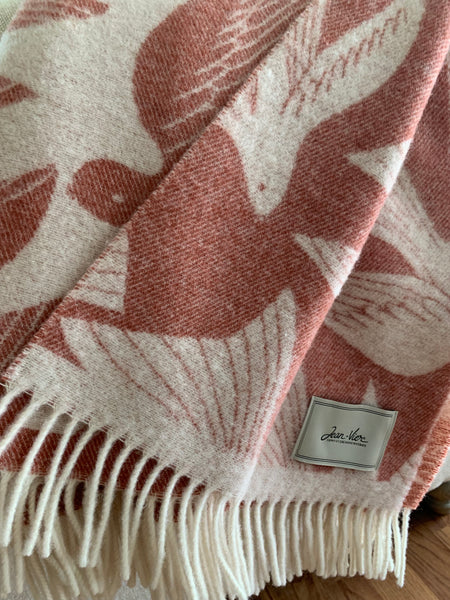 Cashmere/wool throw "Terra cotta birds" by Jean-Vier