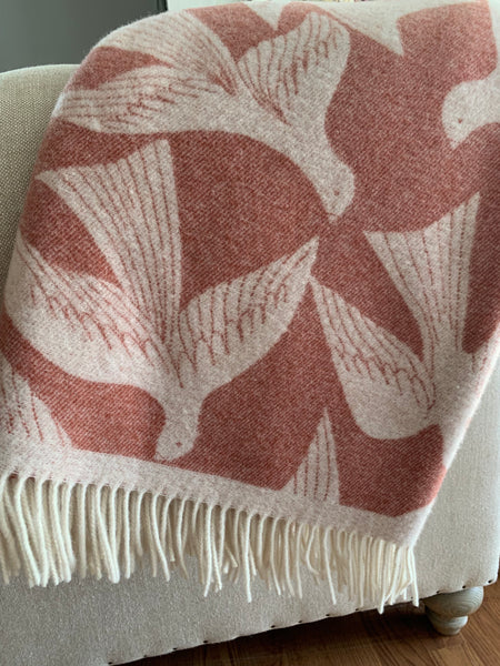 Cashmere/wool throw "Terra cotta birds" by Jean-Vier