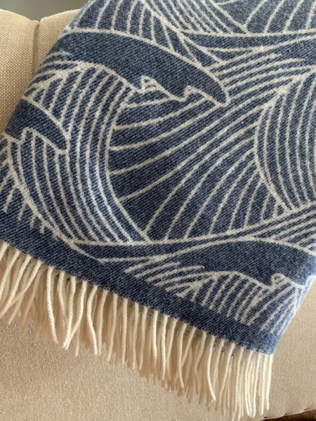 Cashmere/wool throw "Indigo Waves" by Jean-Vier