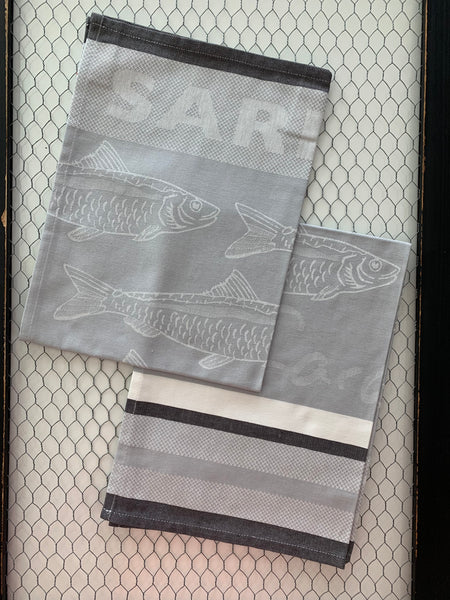 Small French Jacquard tea towel by Jean-Vier, "Sardine"