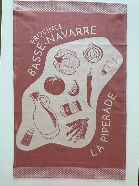 French Jacquard tea towel by Jean-Vier, "Piperarde Basque"