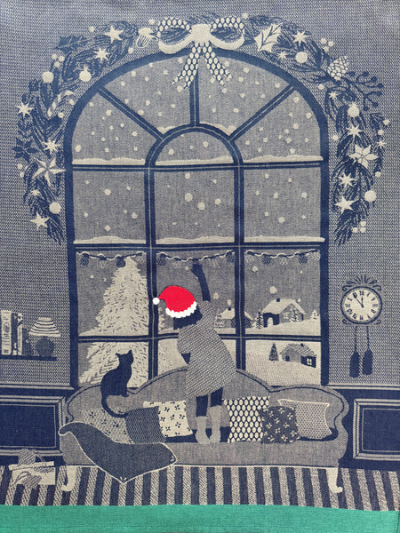 French Jacquard tea towel by Tissage Moutet the Christmas Collection "Christmas Window"