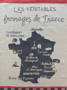 French Jacquard tea towel by Tissage Moutet "Fromages de France"