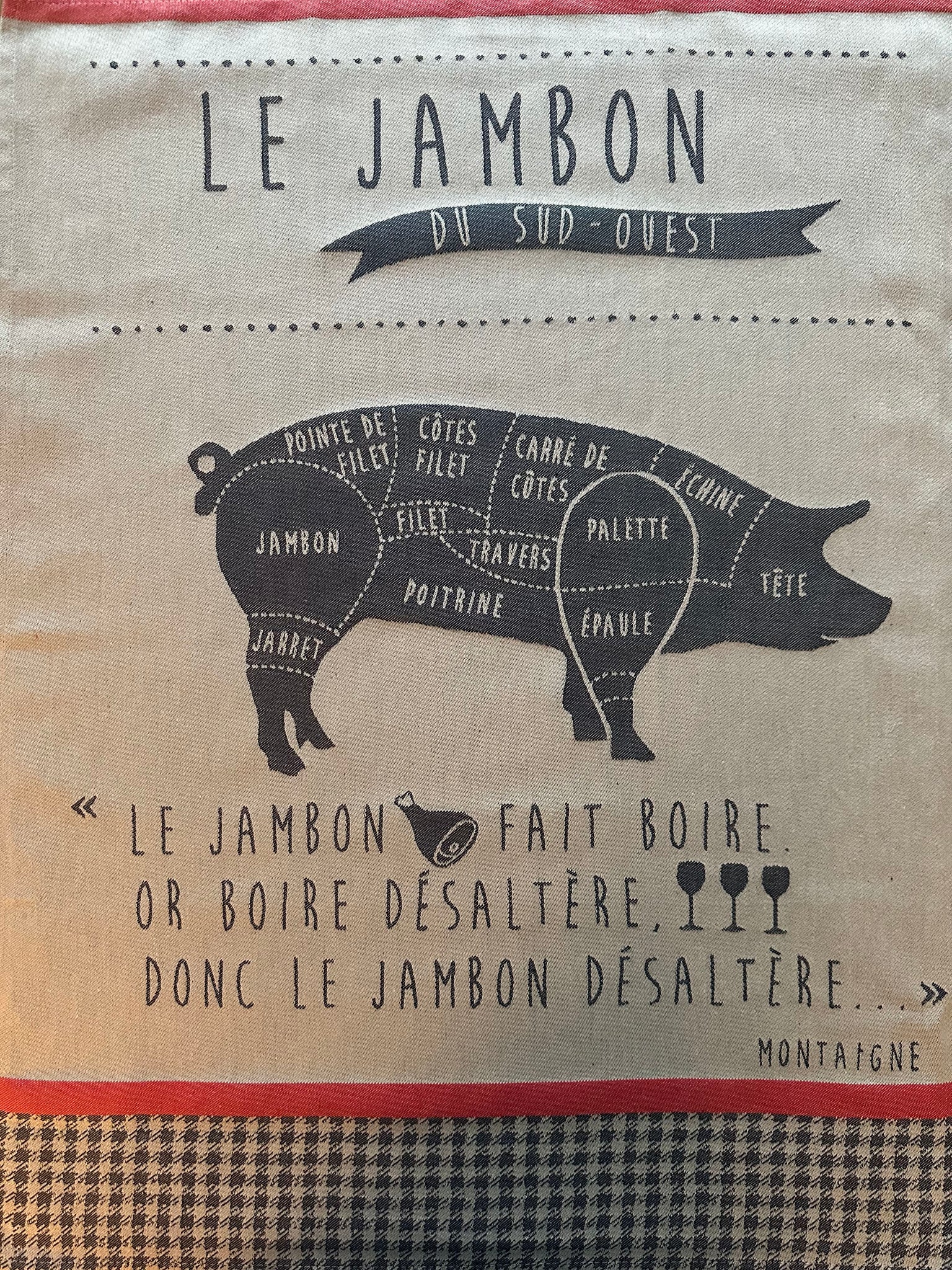 French Jacquard tea towel by Tissage Moutet "Jambon"