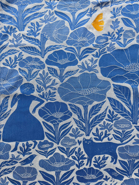 French Jacquard tea towel by Tissage Moutet "Jardin Bleu"