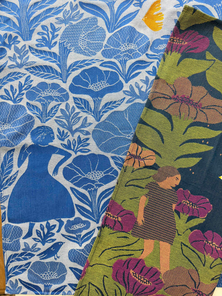 French Jacquard tea towel by Tissage Moutet "Jardin Bleu"