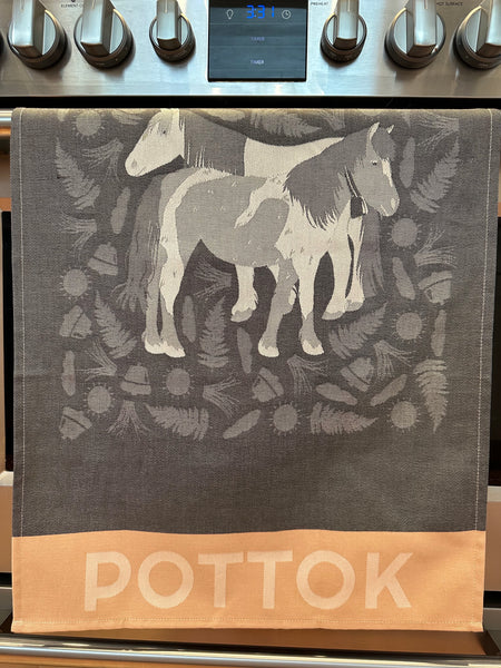 French Jacquard tea towel by Jean-Vier, "Pottok Pony"