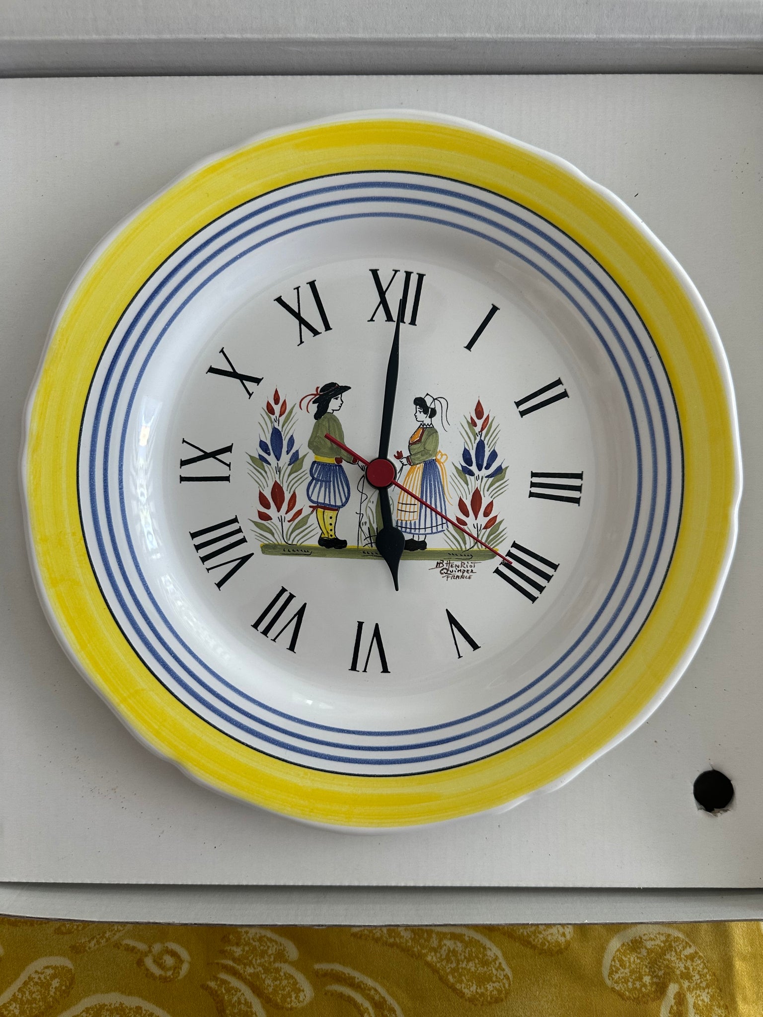 Quimper handpainted pottery wall clock