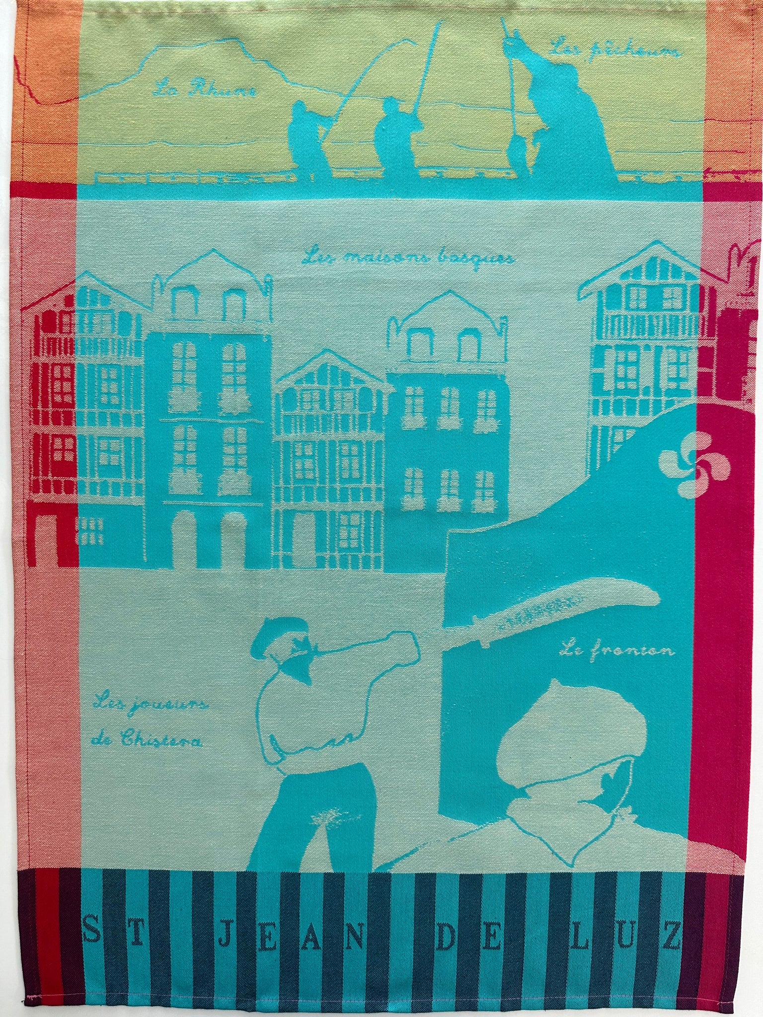 French Jacquard tea towel by Tissage Moutet "St. Jean de Luz Village"