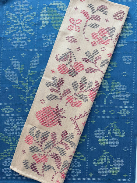 French Jacquard tea towel by Tissage Moutet "Strawberry Cross Stitch"