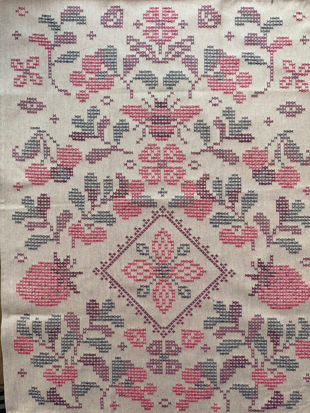 French Jacquard tea towel by Tissage Moutet "Strawberry Cross Stitch"