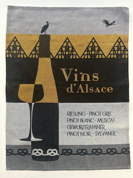 French Jacquard tea towel by Tissage Moutet "Alsace wines"