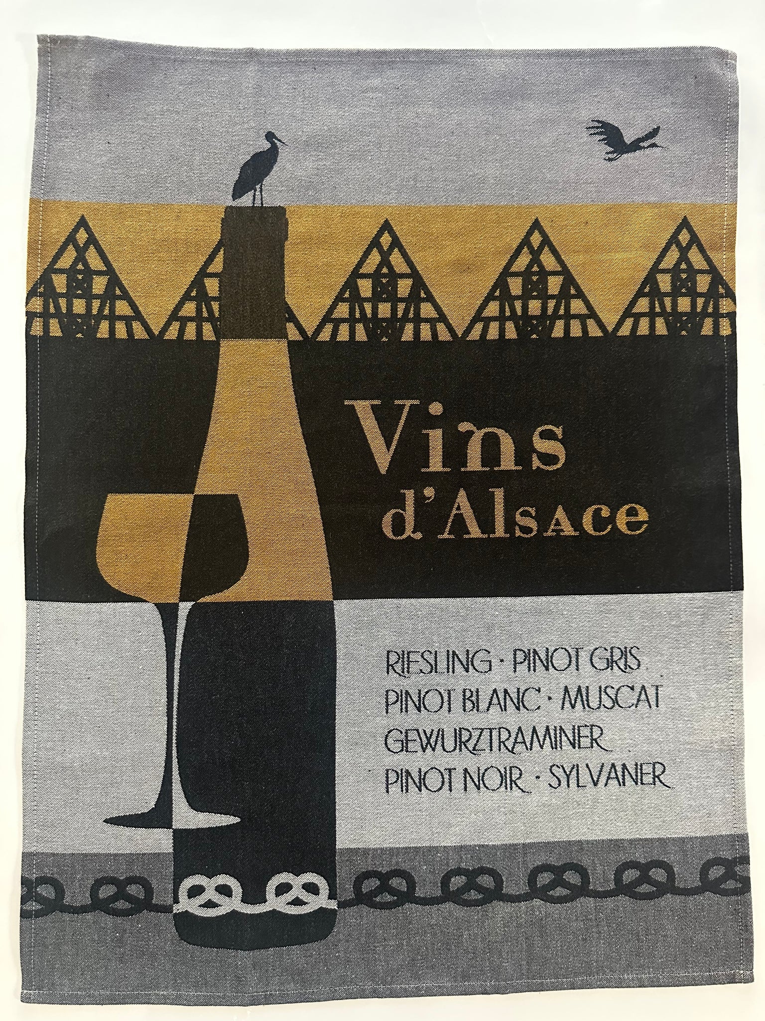 French Jacquard tea towel by Tissage Moutet "Alsace wines"