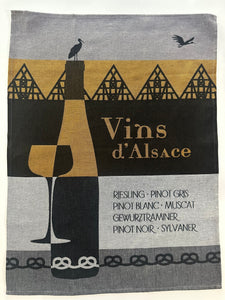 French Jacquard tea towel by Tissage Moutet "Alsace wines"