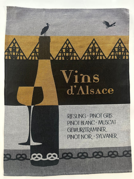 French Jacquard tea towel by Tissage Moutet "Alsace wines"