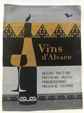 French Jacquard tea towel by Tissage Moutet "Alsace wines"