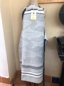 Apron in French Jacquard by Jean-Vier, "Sardines Gris"