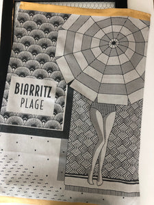 French Jacquard tea towel by Jean-Vier, "Biarritz Plage"