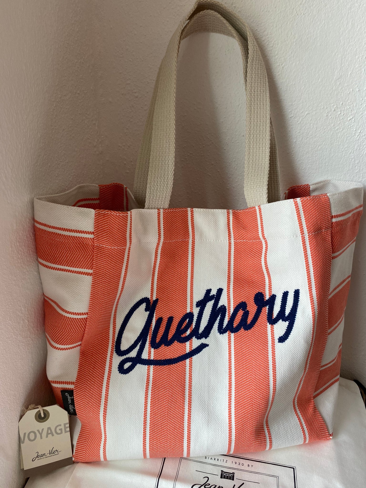 Beach bag, embroidered "Guethary" by Jean-Vier "Sac de Plage"