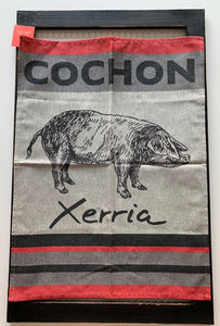 Small French Jacquard tea towel by Jean-Vier, "Cochon"